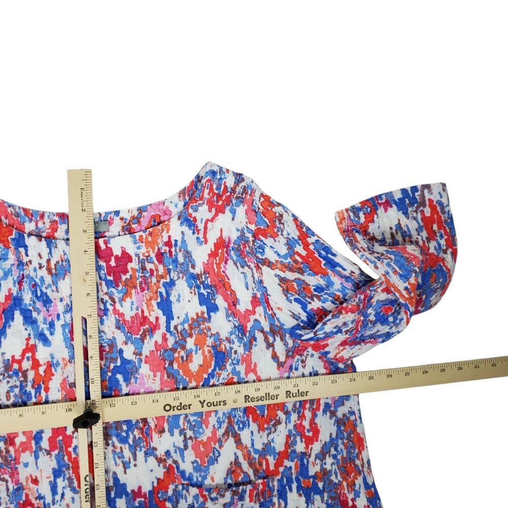 Habitat Seaside Double Cloth Gauze Pullover Top Lg 3/4 Sleeve Ikat Red Pink Blue - Picture 11 of 12